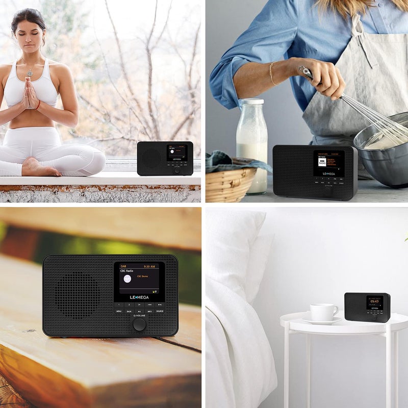 LEMEGA راديو إنترنت محمول LEMEGA IR1، راديو رقمي FM، مكبر صوت بلوتوث، ساعة منبه مزدوجة، مؤقت نوم، 40 إعداد مسبق، مخرج سماعة، شاشة ملونة، يعمل بالبطاريات أو الطاقة الرئيسية - تشطيب أسود - Image 5